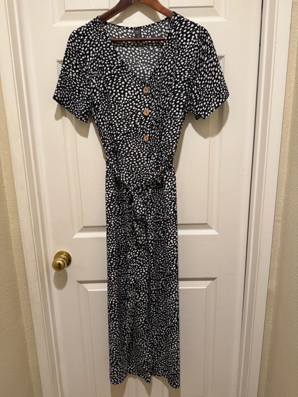 Black and White Printed Button-Front Jumpsuit